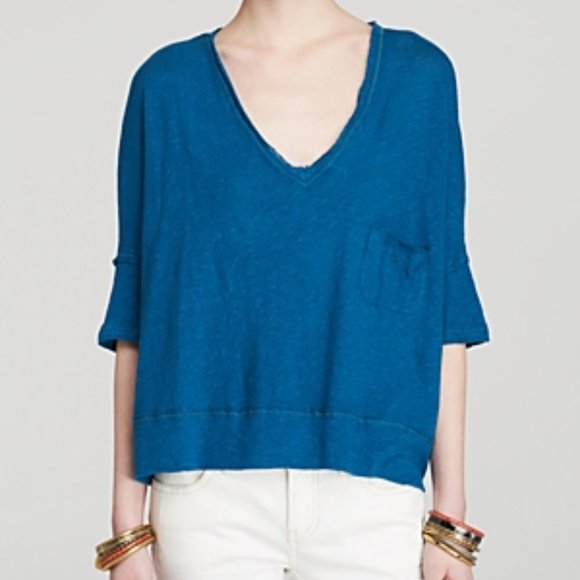 NWT free people Slub knit Back cutouts Top Blue - Picture 2 of 7